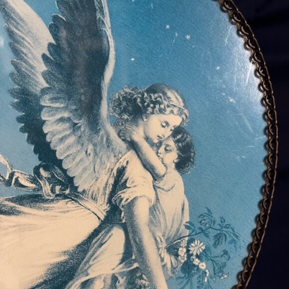 VTG Chain Framed Oval Angel & Child Printing Wall Hanging Picture 11.25"x8" - Picture 10 of 10